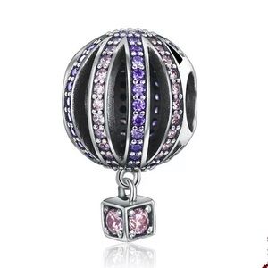 Pave Purple Hot Air Balloon Dangle Bracelet Charm